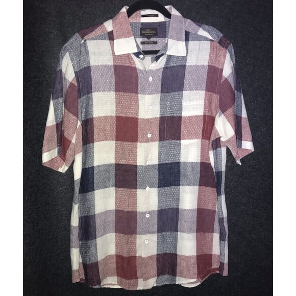 Rodd & Gunn Short Sleeve Button Up Shirt Men's Medium 100% Linen Red White Blue - Picture 1 of 9